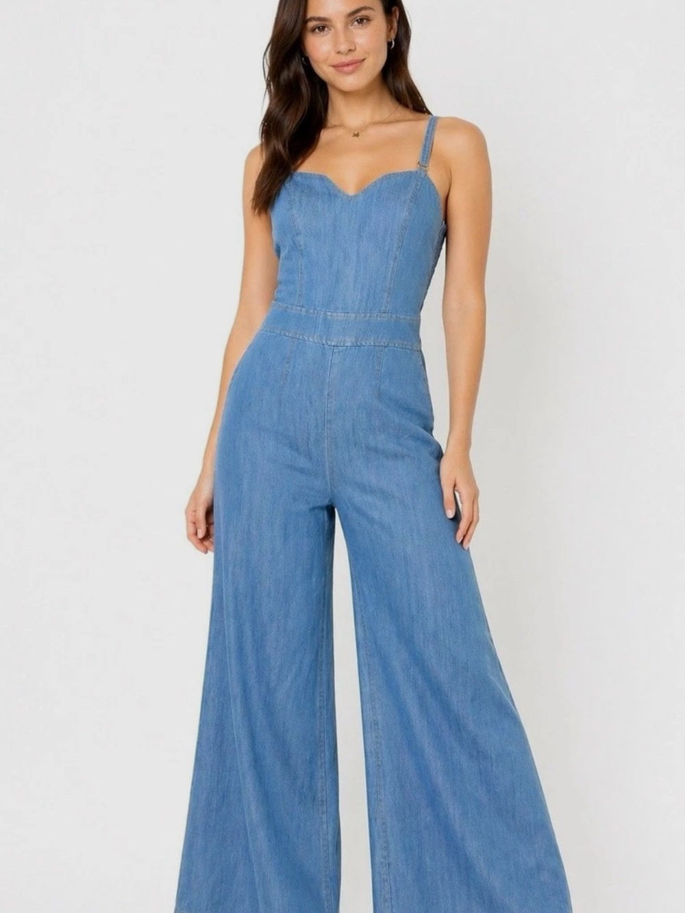 Sz XS Jessica Simpson Blue Smocked Denim jumpsuit